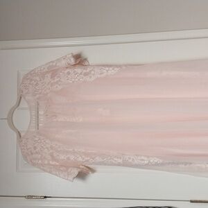 Shadowline Vintage Peignoir Set 2 pc Pale Pink Lace Beaded 1960s Size Medium